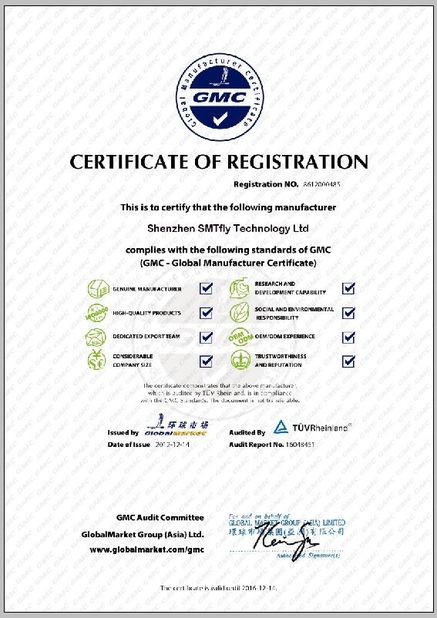 Trung Quốc Shenzhen SMTfly Electronic Equipment Manufactory Limited Chứng chỉ